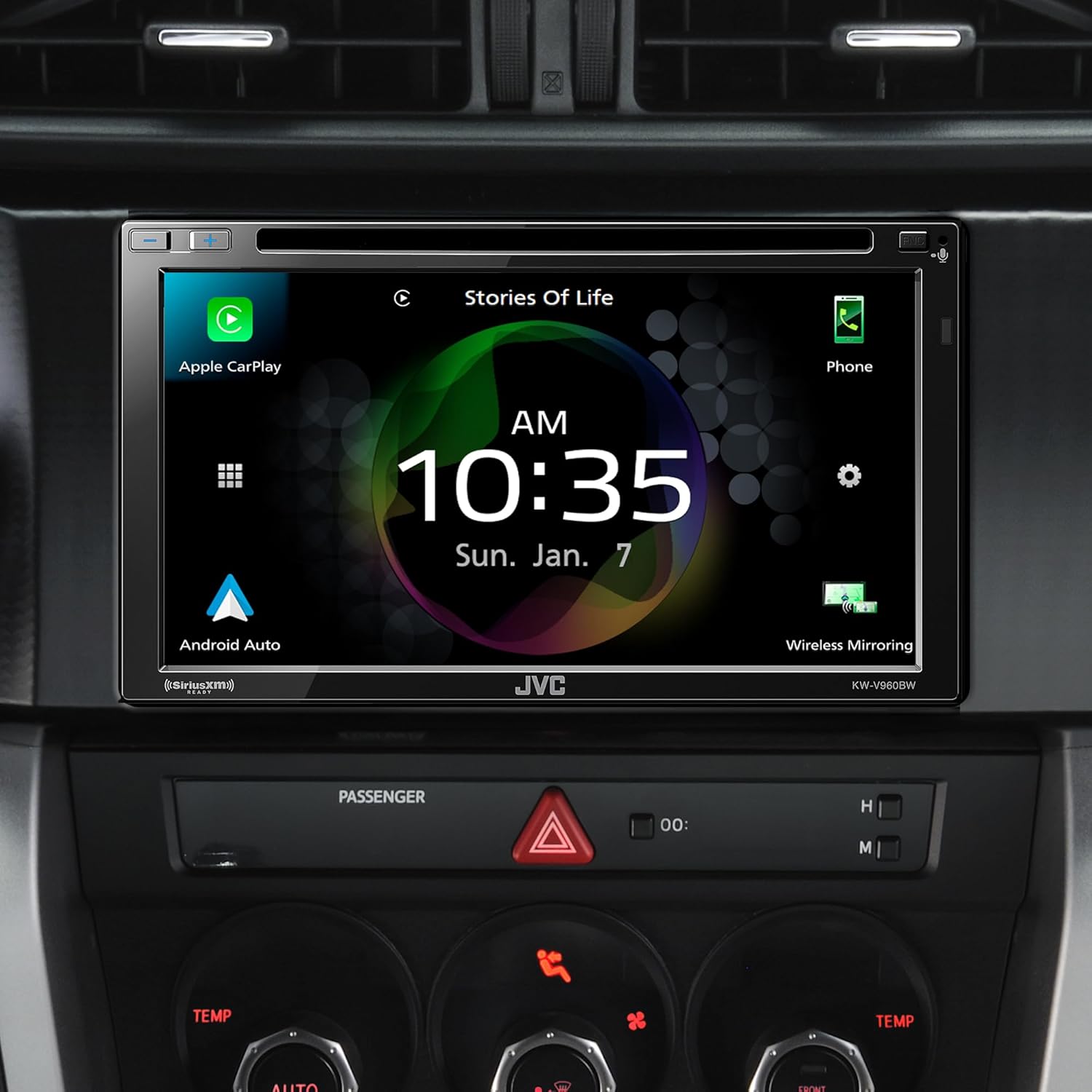 JVC KW-V960BW Built in Wi-Fi for Wireless CarPlay Android Auto, CD/DVD 6.8" LCD Touchscreen Display, AM/FM, Bluetooth, MP3 Player, USB Port, Double DIN, 13-Band EQ, SiriusXM, Class D Amp, Car Radio