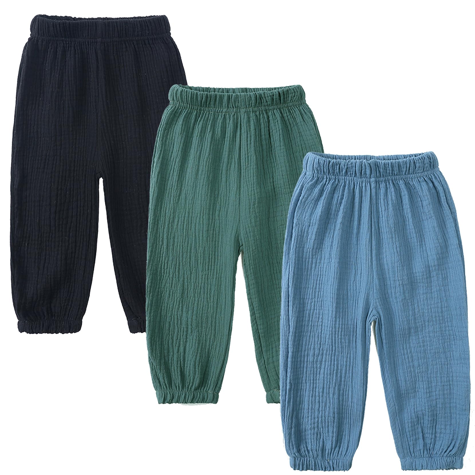 Easygou3 Pack Kids Summer Spring Elastic Basic Harem Trousers Toddler Baby Boys Girls Casual Cotton Linen Loose Long Pants