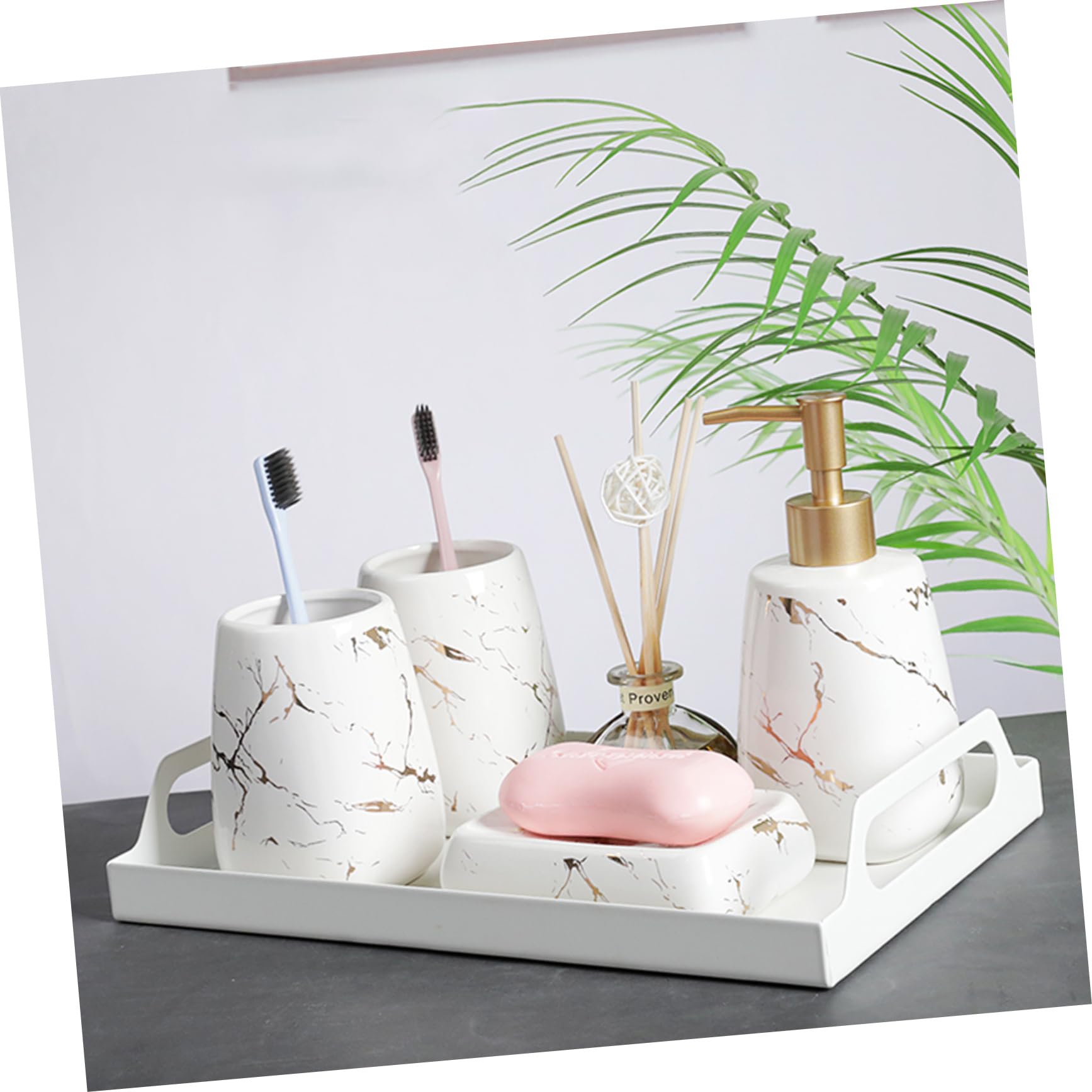 Ensemble D’Accessoires de Salle de Bain Marbre 3 Pièces en Céramique