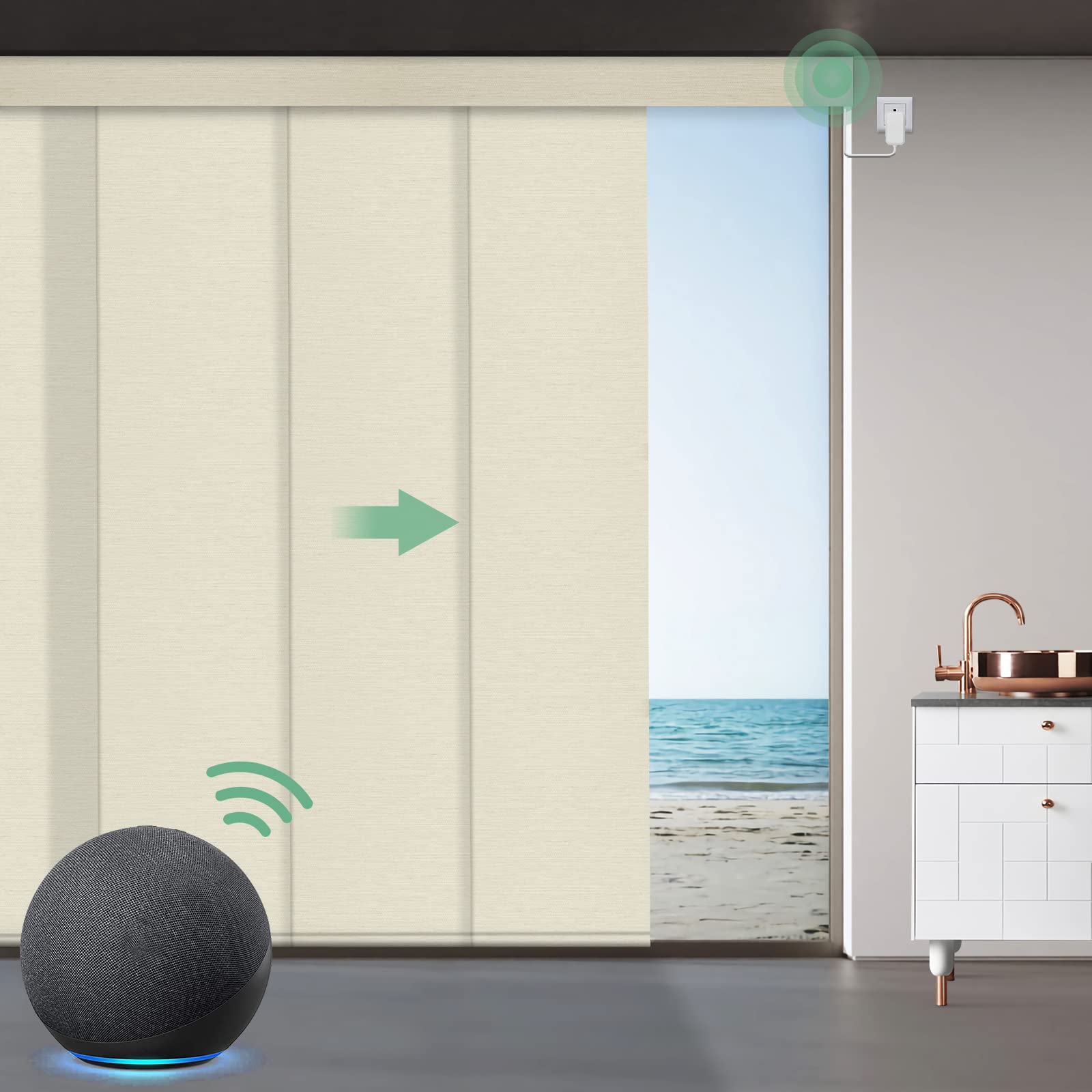 Yoolax Costom smart panel track blinds,motorized sliding panel blinds works with Alexa,fabric blackout vertical blinds for glass doors.hanging room divider,patio doors,sliding door blinds,closet doors