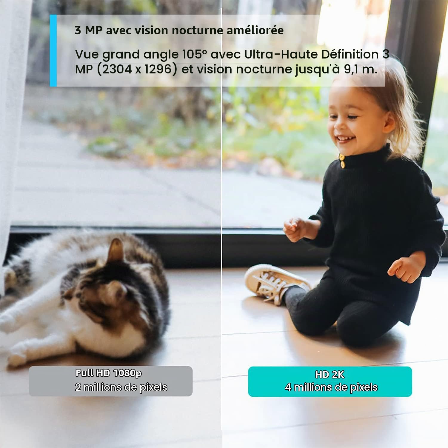 TP-Link Tapo 2K Indoor Security Camera, Baby Monitor, Dog Camera/Motion Detection, 2-Way Audio,3MP, Night Vision, Cloud &SD Card Storage, Works with Alexa & Google Home, No Hub Required (Tapo C110)