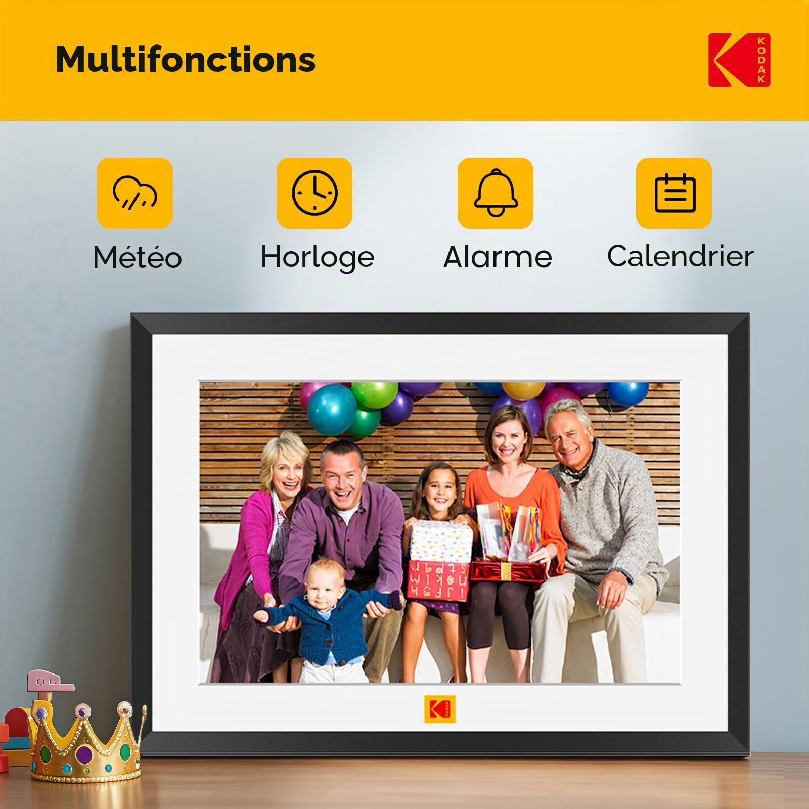 Kodak Cadre Photo Numérique vec Batterie, Cadre Photo Numériqu WiFi 10,1 Pouces WiFi (32 Go), Écran Tactile IPS HD 1280x800 - Rotation Automatique, Cadre Photo Connecté pour Famille Noir