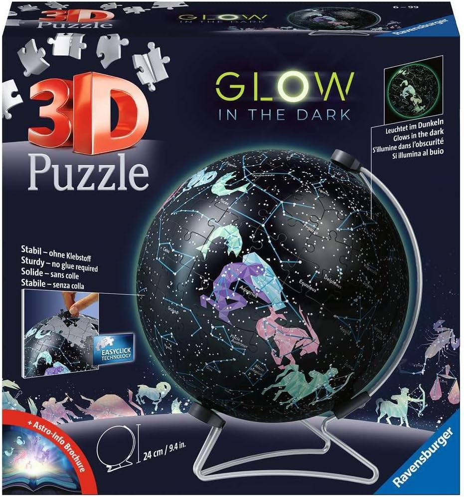 Ravensburger Puzzle-Ball Starglobe with Glow-in-The-Dark Edition: 180 Piece 3D Jigsaw Puzzle for Kids 11544 - Easy Click Technology Means Pieces Fit Together Perfectly