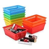 10 Pack Mini Storage Baskets Bins, Plastic Organizer Basket, Colorful Shelf and Desk Make-up Storage Crate Organizing Containers, Ideal for Home Classroom Office Organization. 6.1