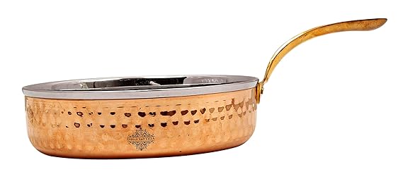 Indian Art Villa Steel and Copper Fry Pan, 350ml, Silver and Brown