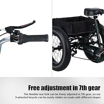 Adult Tricycle, 7 Speed Tricycle for Adults, 20 Inch Three Wheel Beach Cruisers with Double Disc Brake, 3 Wheel Bikes with Spacious Shopping Basket for Women Men Seniors