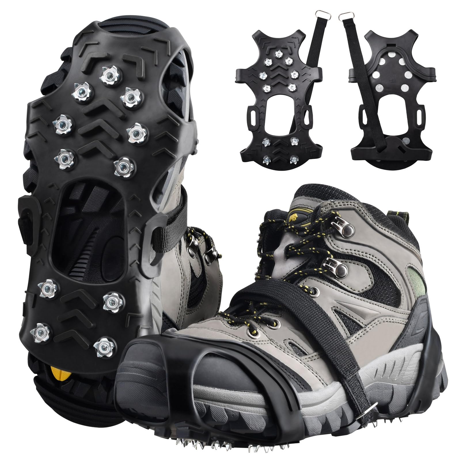 Azarxis Ice Snow Cleats Crampons for Shoes and Boots – Stainless Steel Spikes Anti-Slip Silicone Grippers Traction Grips for Winter Walking, Hiking, Fishing, and Climbing (11 Spikes - TPE + TPR, M) — image 1