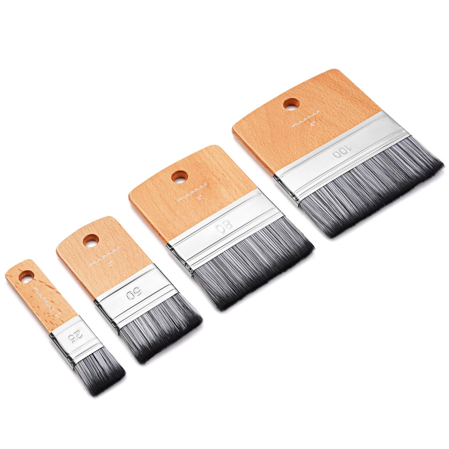 Set di 4 pennelli piatti per pittura, Fuumuui Scale, pennelli grandi, larghi e piatti con manico corto, per colori ad olio e acrilici (2,5 cm, 5,1 cm, 7,6 cm, 10,2 cm)