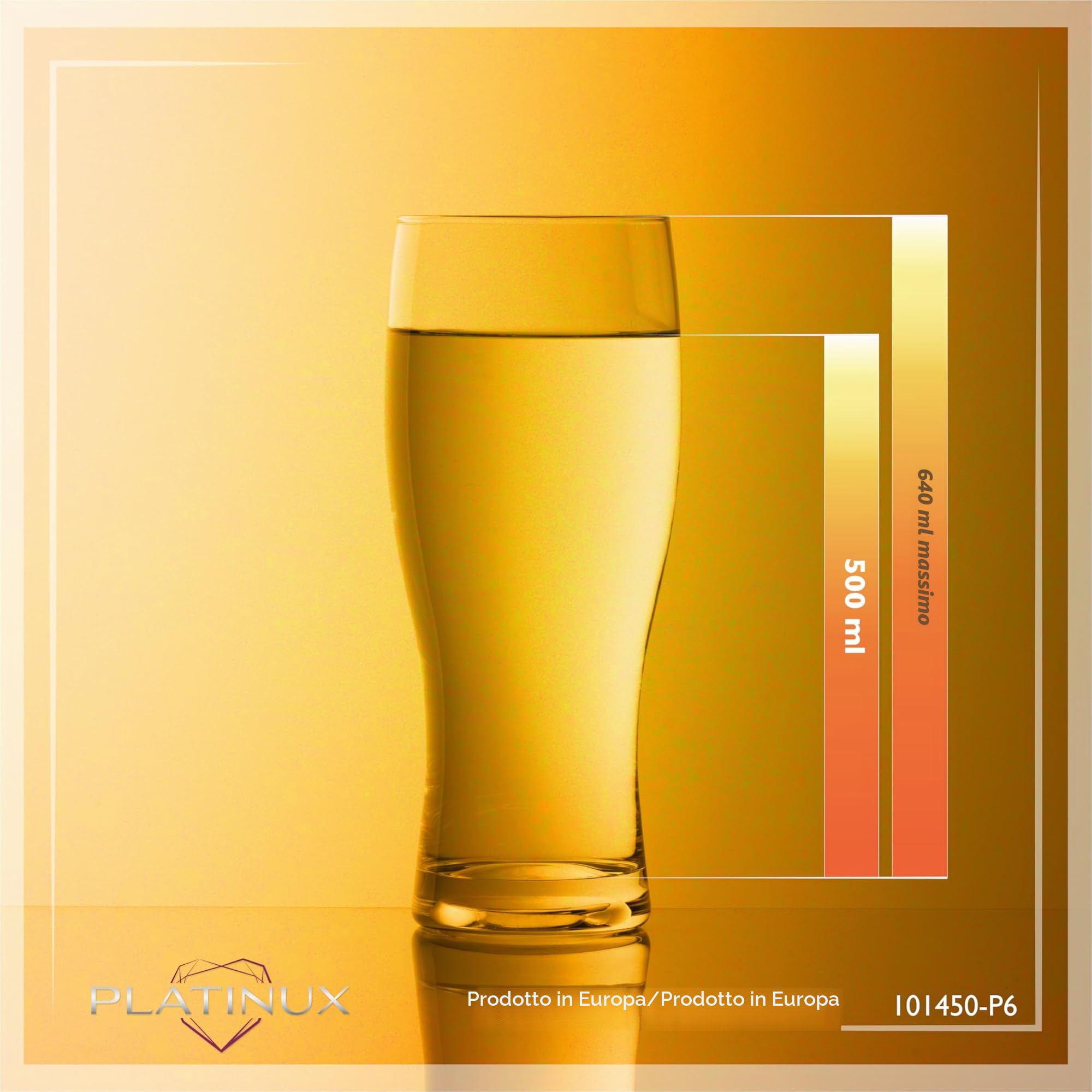 Platinux - Bicchieri da birra da 500 ml (max. 640 ml) in vetro, set da 6 pezzi, bicchieri da birra, bicchieri alti da birra 0,5 l