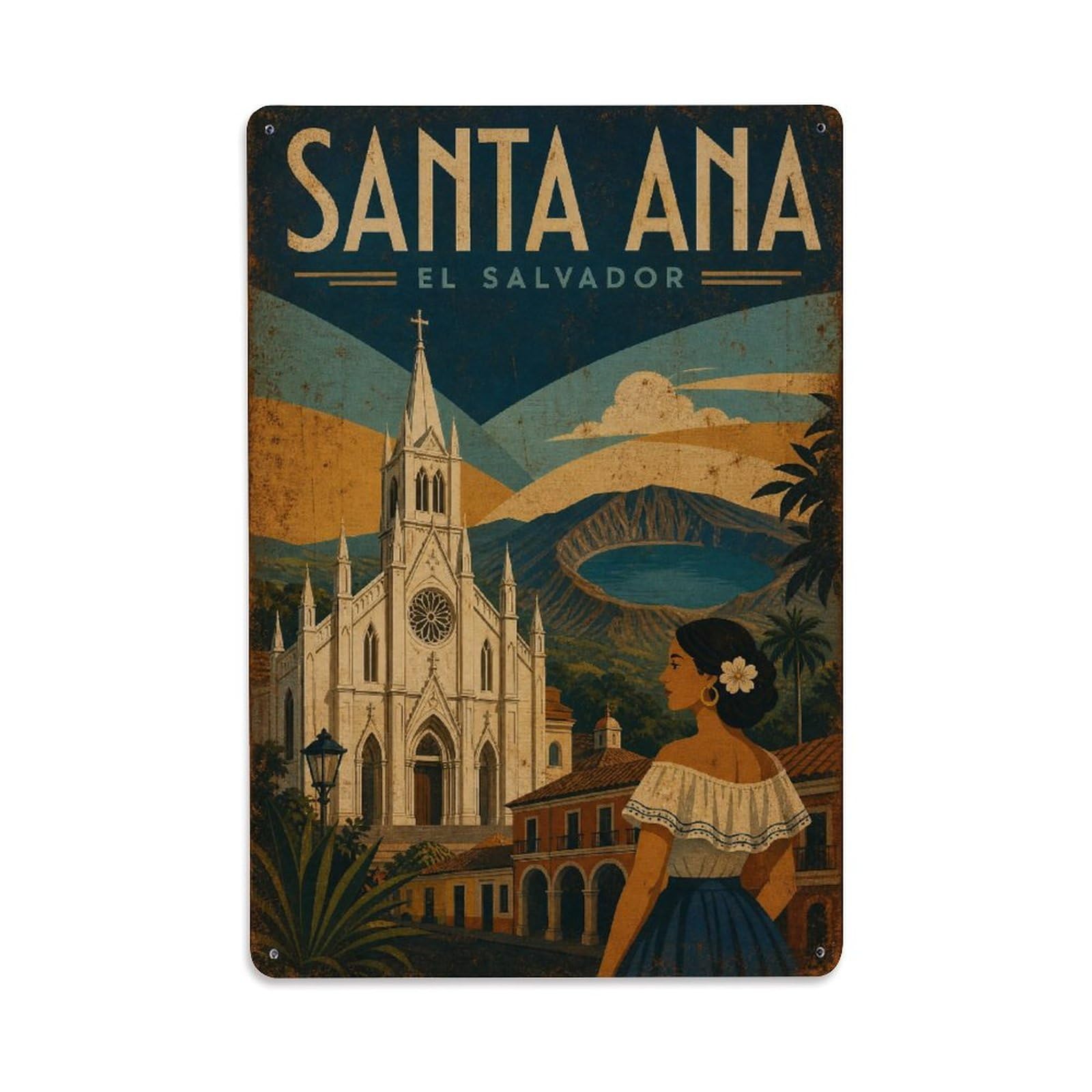 Retro Travel El Salvador Santa Ana Metal Tin Sign