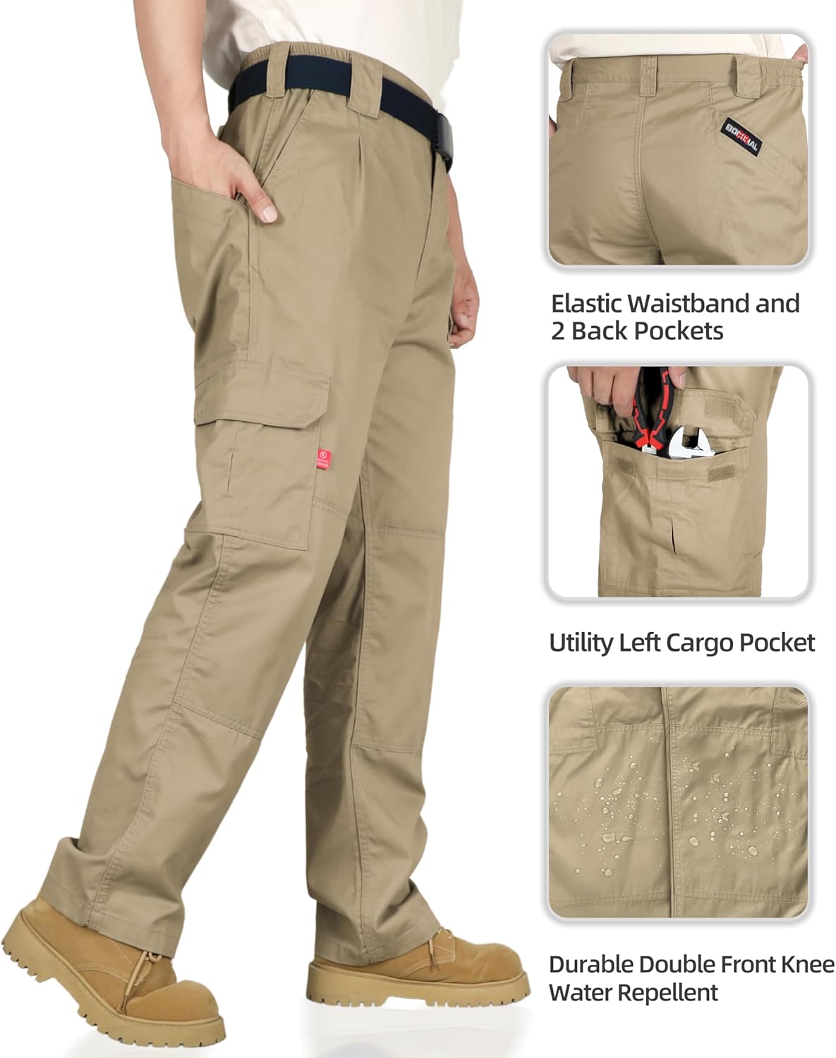BOCOMAL Men's FR Cargo Pants Flame Resistant Pants Midweight 7.5oz (7 Pockets) Multi-Pockets FR Pants - Image 3