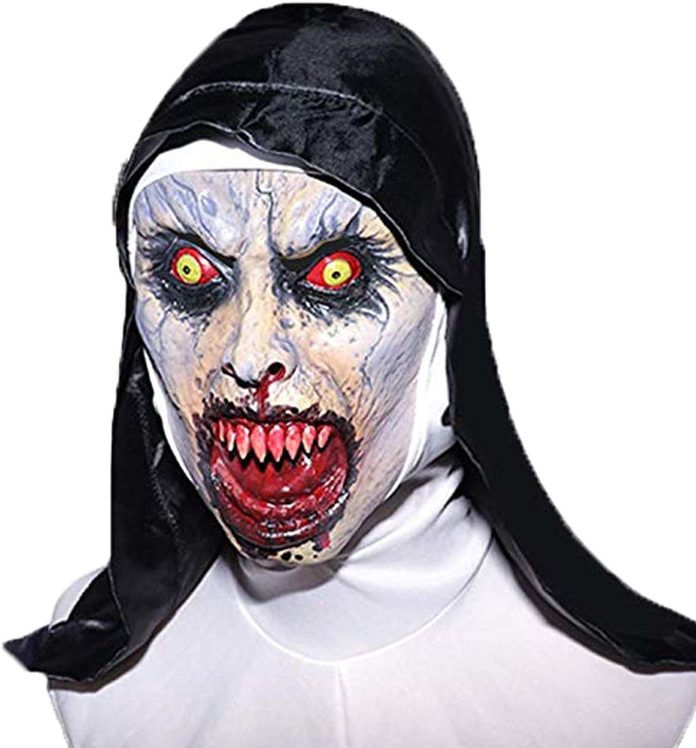The Nun Mask, Hood Adult Scary Horrible Halloween mask for Women Costume Masquerade
