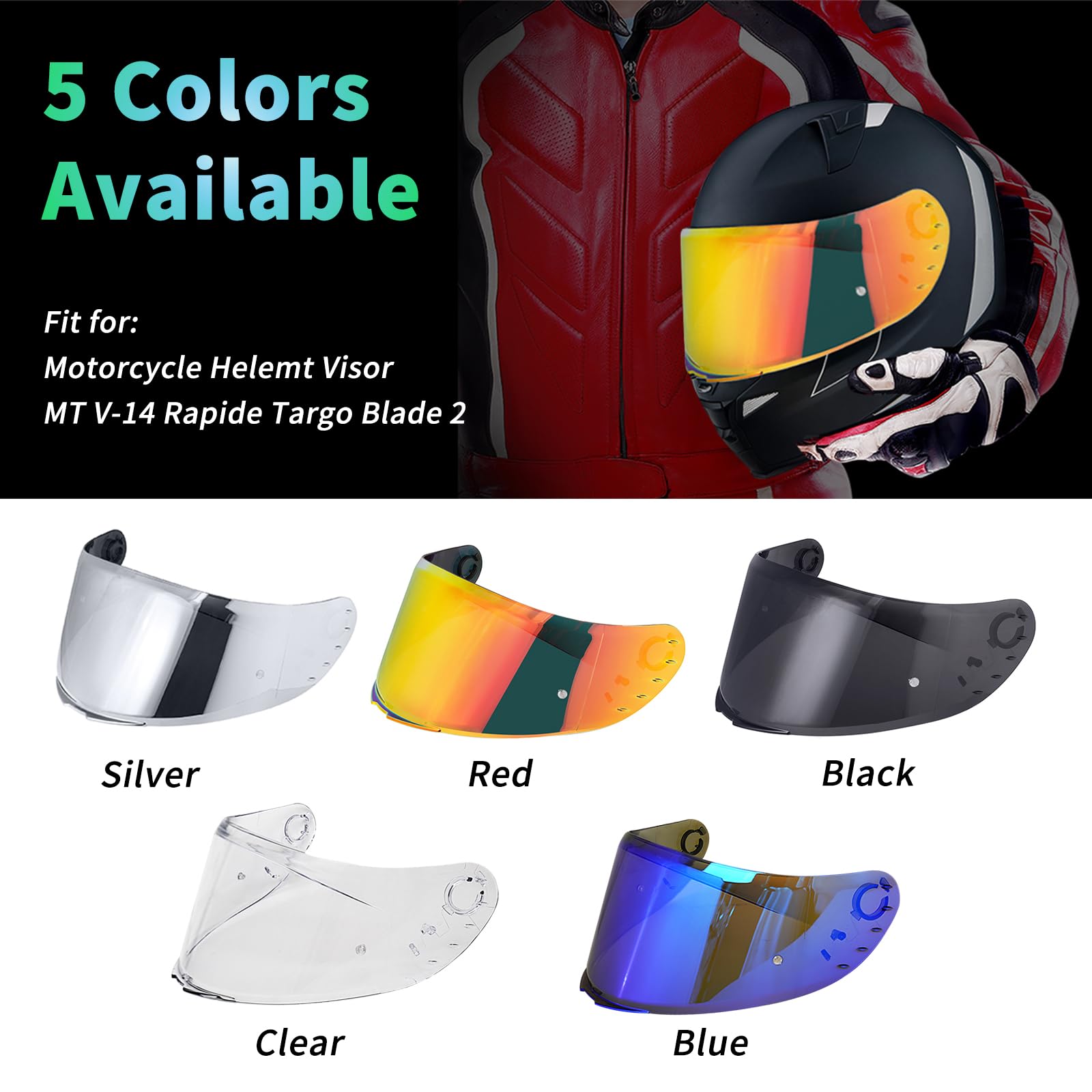 Visiera Casco,Protezione per Il Vento del Motociclo,Casco Parabrezza Moto Visiera a Lente Integrale per MT V-14 Rapide Targo Blade 2 (Blu cromo)