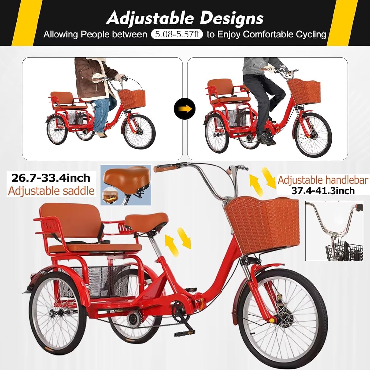 Folding Pedal Assist Trikes,Low-Step 3 Wheels Cruiser Bikes for Men,Women,Rear Seat Carry Passenger and Cargo,Dual Brakes,Adult Tricycle with Front Suspension,20" Wheels