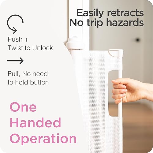 Miniatura 9 de Puerta retráctil Perma Child Safety para bebé, 33 pulgadas de alto x 71 pulgadas de ancho, malla, para escaleras, puertas, perros, mascotas,