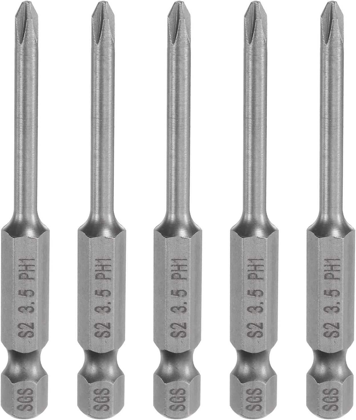 HARFINGTON 5pcs #1 Phillips Screwdriver Bit PH1 1/4" Hex Shank 2.56" (65mm) Long Magnetic S2 Steel Industrial Grade Screw Driver Bit Cross Head Electric Drill Bits 0.138" (3.5mm) Rod