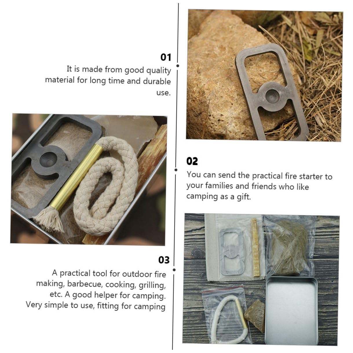 Kit para Iniciar Fuego al Aire Libre Encendedor y Cuerdas de Algodón y Metal para Camping y Parrilla, Ignición Instantánea en 1 Set