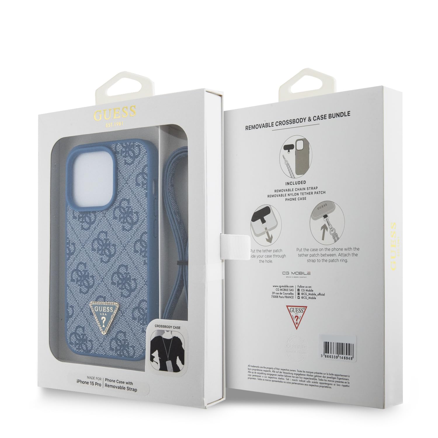 GUESS GUHCP15LP4TDSCPB - Carcasa para iPhone 15 Pro de 6,1 Pulgadas, Color Azul