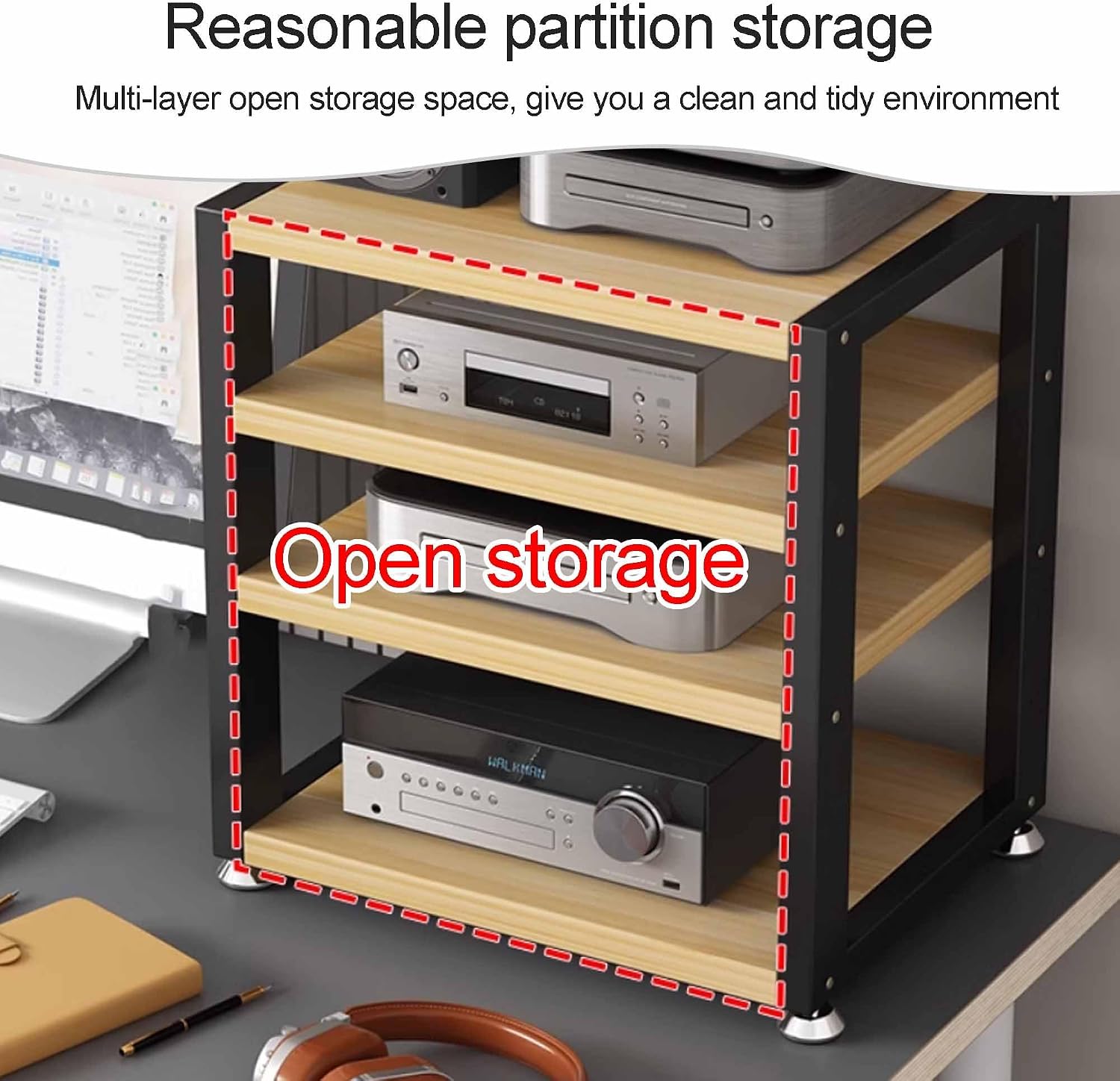 Modern AV Media Cabinet Audio-Video Shelving Multi-Functional Component Storage Cabinet Stereo Racks Audio Tower Rack for Living, Gaming, Recording Room(Pomelo Wood,45x35x23cm)