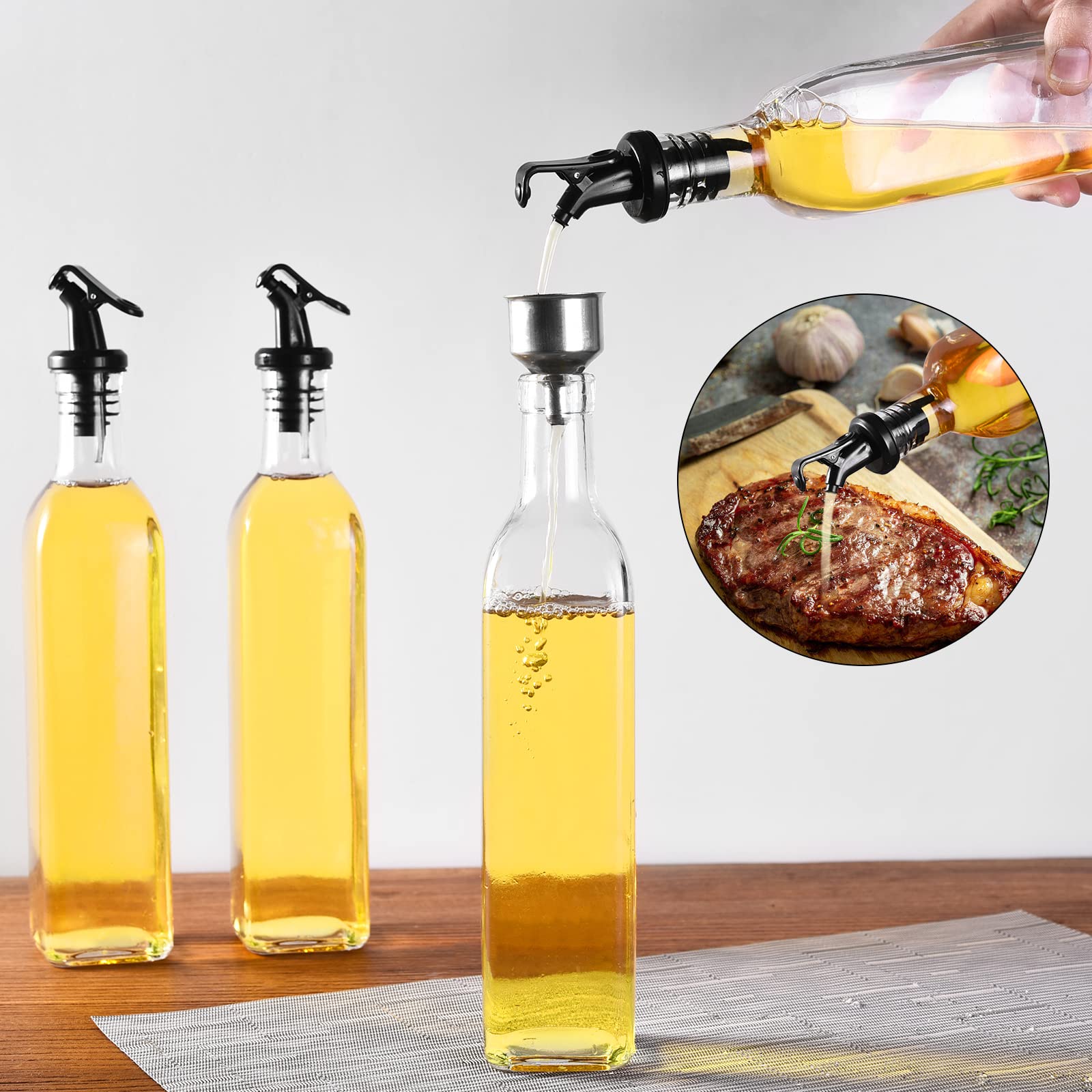 Oliera da Tavola 6 * 250ml, Bottiglia per Olio In Vetro Spesso Senza Piombo, Ampolla Olio Vetro per Cucina e BBQ, Ugello Dell'olio e Tappo in Sughero con Una Buona Tenuta All'aria