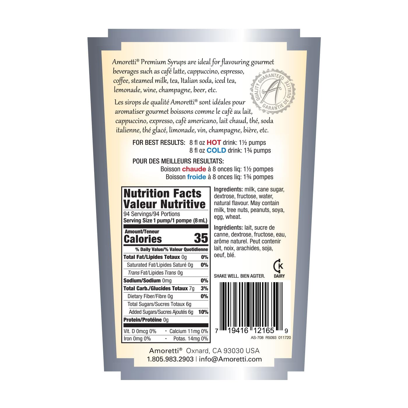 Amoretti - Premium Crema di™ Mexican Coffee Liqueur Syrup, 94 Servings Per Bottle (750 ml), with Pump for Flavoring Coffees, Cocktails and other Beverages, Gluten Free, GMO/GEO Free, Preservative Free