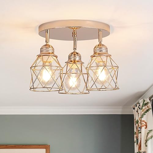 Lámparas de cocina Lámpara de techo multidireccional de 3 luces con base E26, montaje empotrado ajustable para pasillo, granja, cocina, comedor,