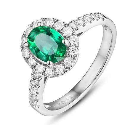 KnBoB Ring Oval Natural Emerald Shape Solitaire Ring Engagement Ring with Green Emerald Ring for Women 18K Gold
