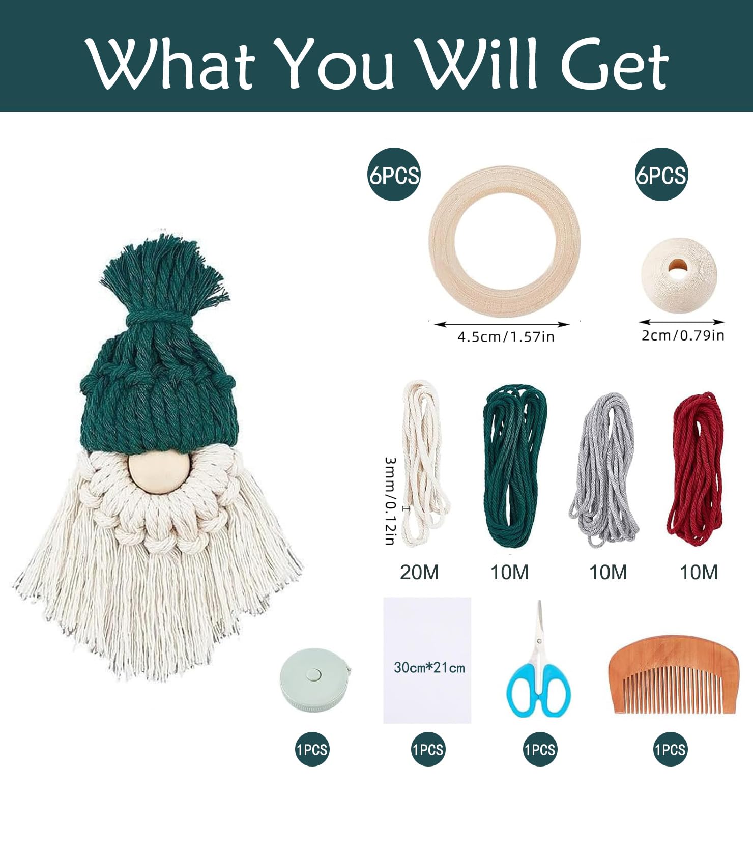 6 Set Weihnachten Makramee Kit, DIY Wichtel Bastelset Weihnachtsbaum Hängende Ornament Für Erwachsene Anfänger Kinder, Weihnachtsmann Santa Basteln, Boho Dekor Für Home Wandbehang Urlaub Dekoration
