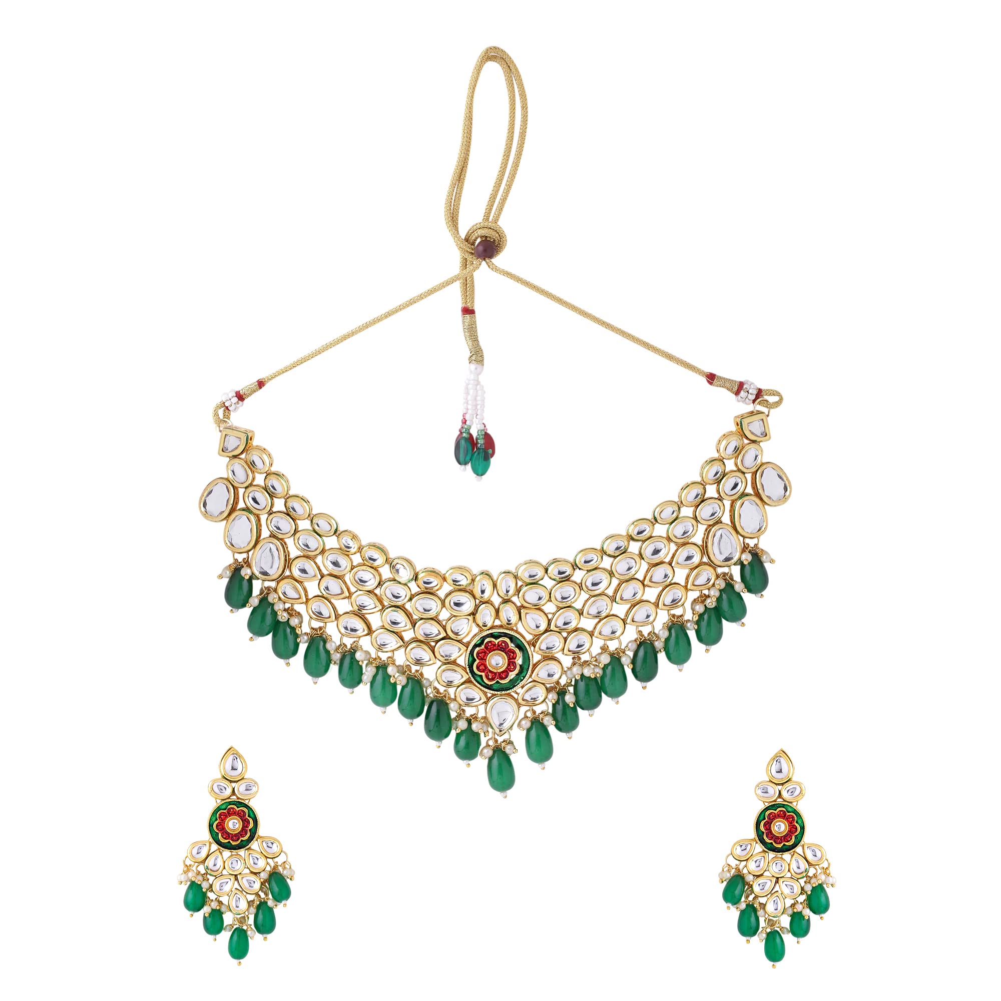 Yellow Chimes Jewellery Set for Women and Girls Kundans Necklace Set | Gold Plated Kundan Choker Green Beads Drop Necklace Set | Birthday Gift for girls and women Anniversary Gift for Wife (B0C33YTGNR) Amazon Price History, Amazon Price Tracker