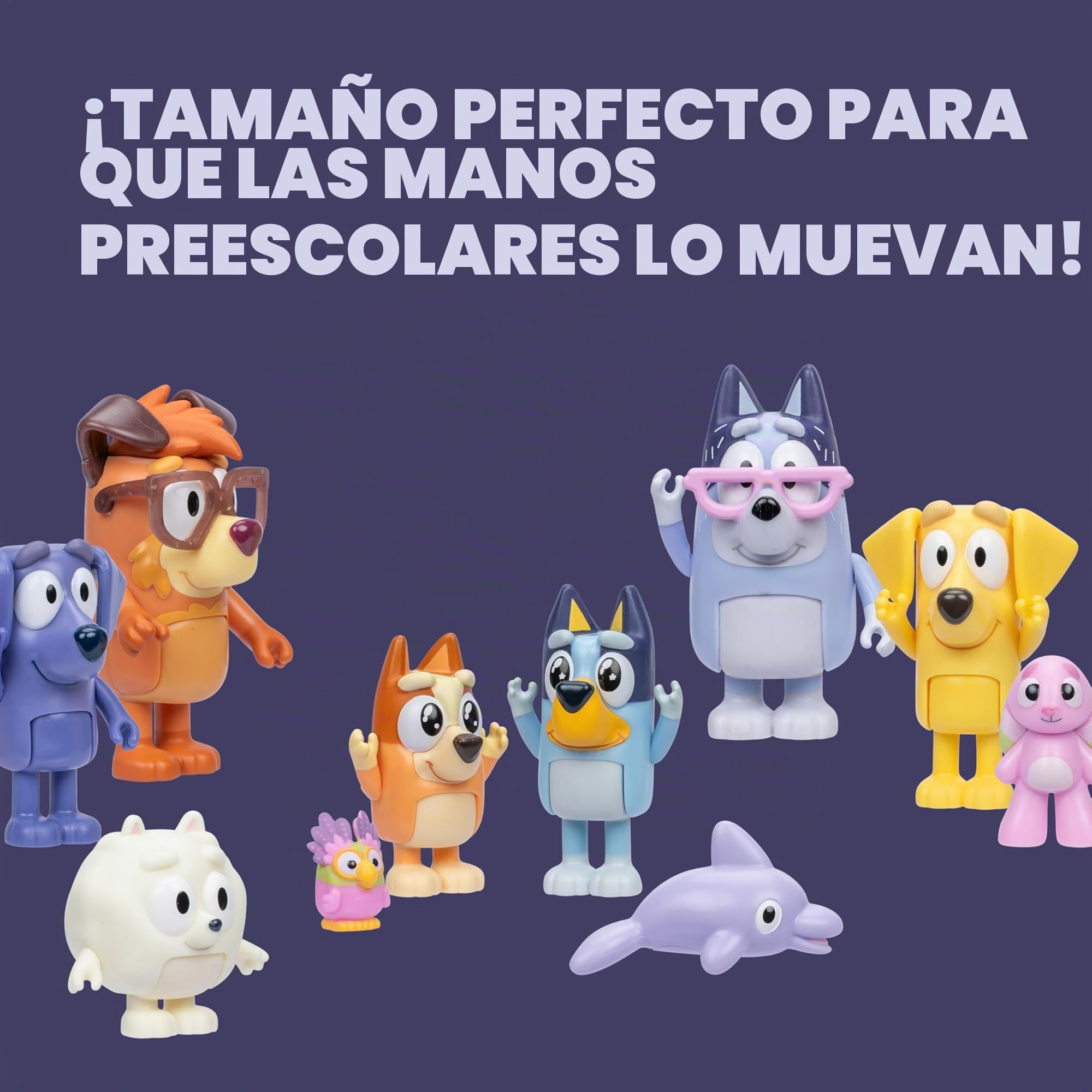 BLUEY Pack de 12 Figuras Lo Mejor para Contar Historias, el Set de Juego para Fans, Contiene 12 Figuras de Tus Personajes preferidos de la Serie, Incluidas Dos Figuras exclusivas de Joff y Pom Pom