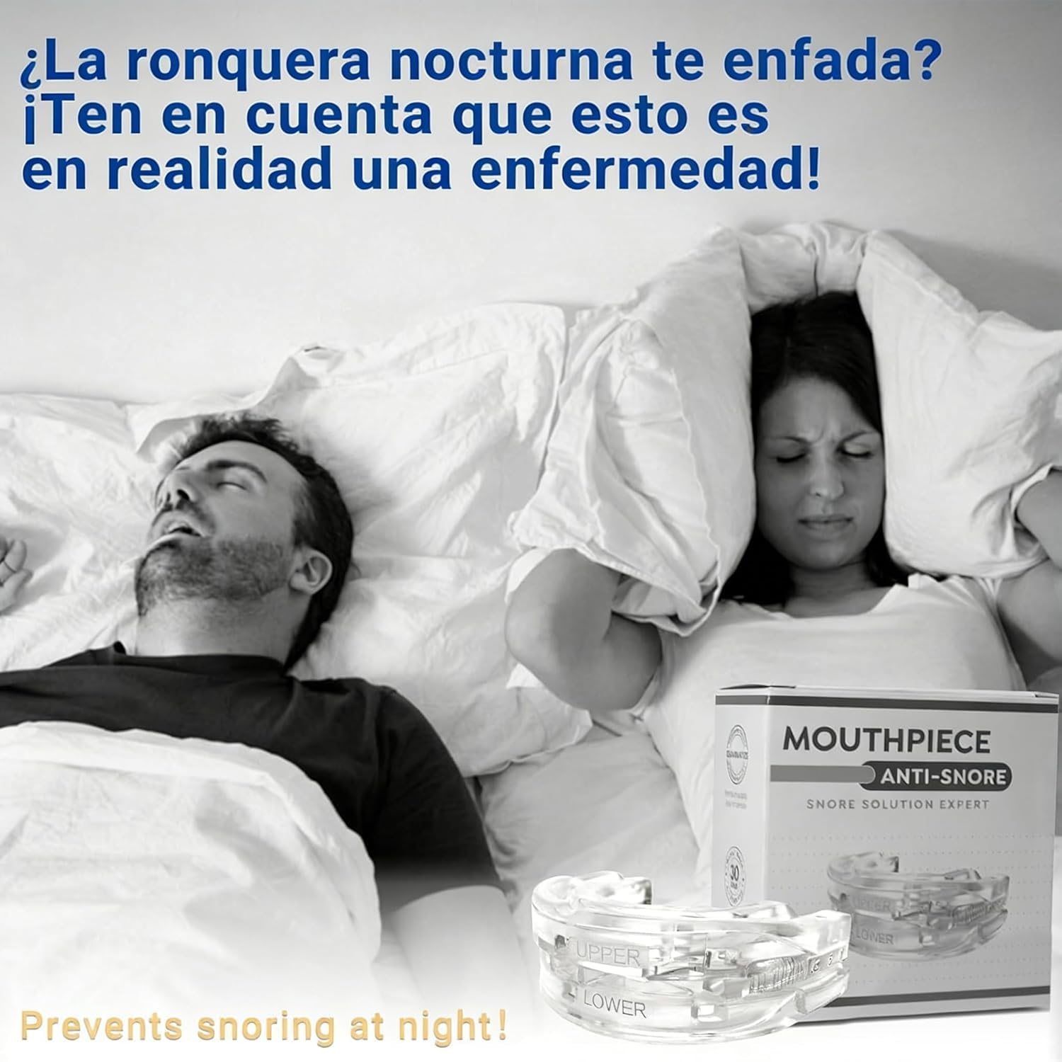 Bite Antirussamento,Bite Bruxismo notturno,Bite notte regolabile,Accogliente, Favorisce la Respirazione,Migliora La Qualità Del Sonno,Antirussamento,Anti Russamento uomo-White