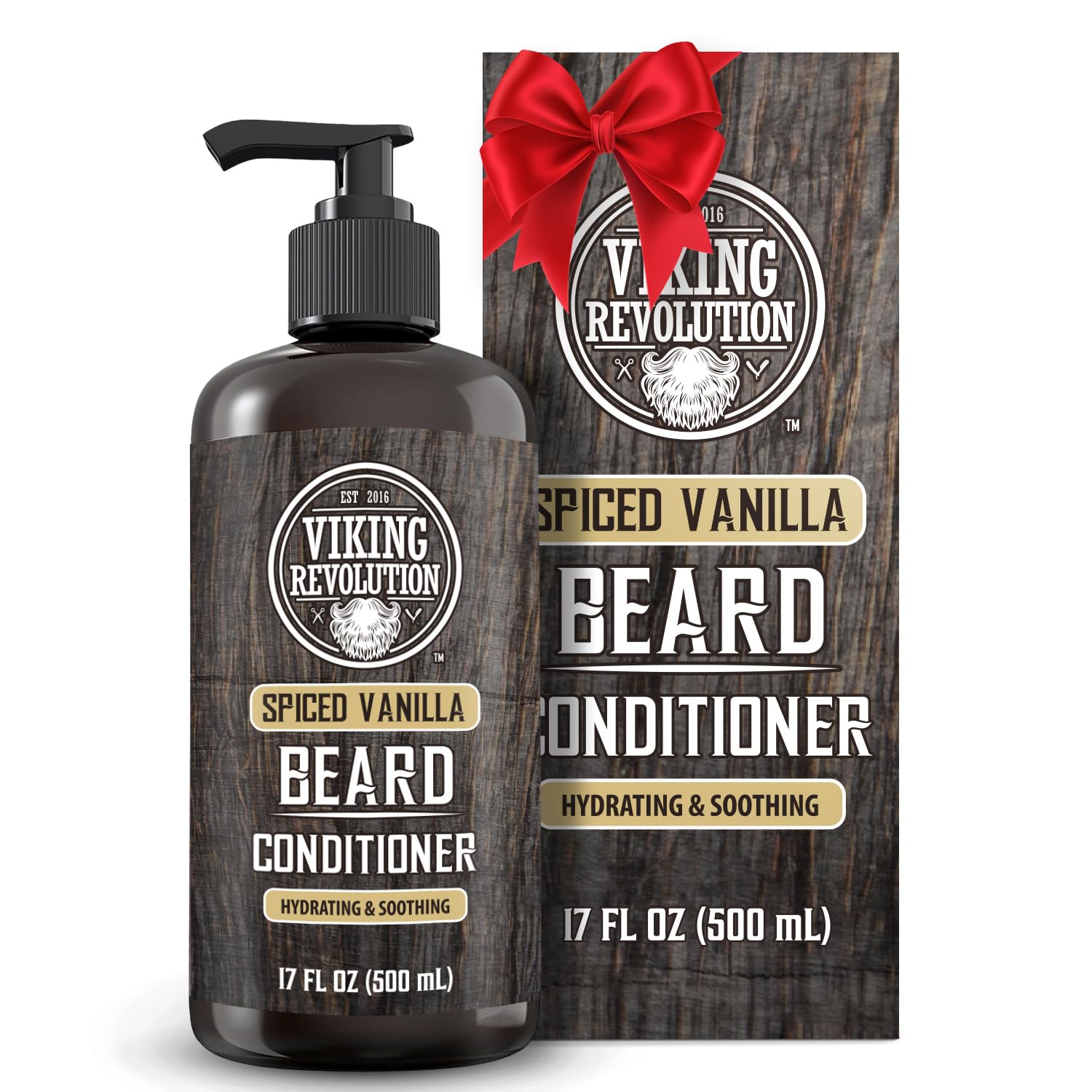Viking Revolution Spiced Vanilla Beard Conditioner for Men with Argan Oil and Jojoba Oil - Beard Softener and Strengthener Natural Beard Conditioner with Beard Oil - Beard Care Moisturizer (17oz)