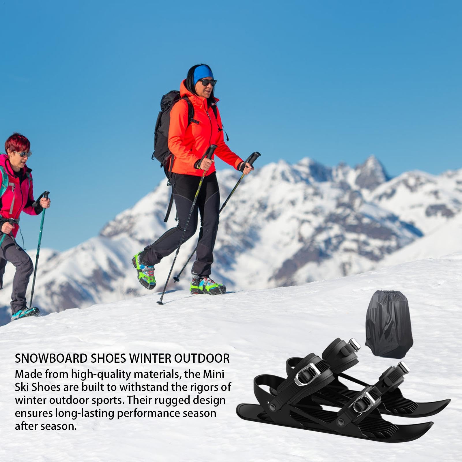 Schneeschuhe für Damen und Herren – verstellbare Schneeschuhe | Rutschfester Kurzski mit Tragetasche, Skibretter für Wandern und Wintertrekking, Multiviskizubehör
