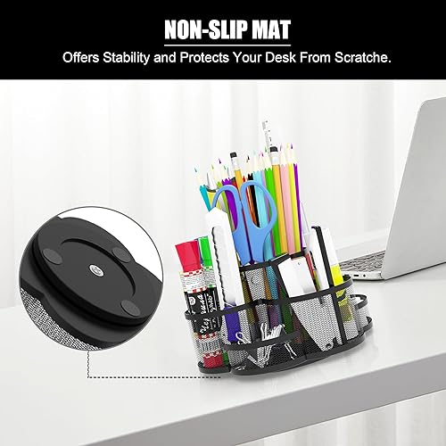 Miniatura 6 de Turfson Soporte para lápices y organazer, 360 grados giratorio de escritorio de oficina para Mark Makeup Organazer School Home Negro