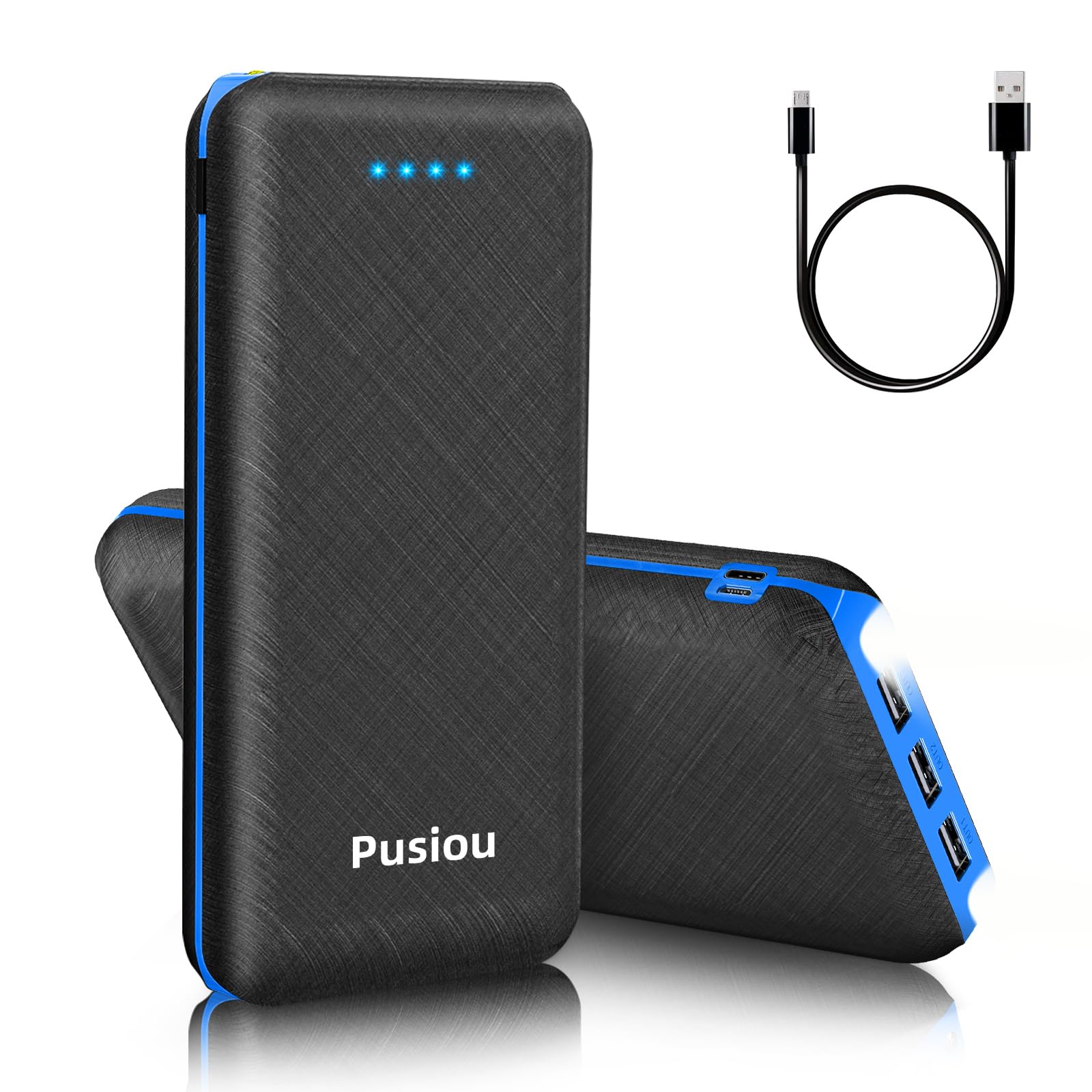 Power Bank Portable Charger 30000mAh Battery Pack Charger Camping Waterproof External Backup Charge with 3 Outputs 2 Input LED Flashlight Outdoors Powerbank (Blue)