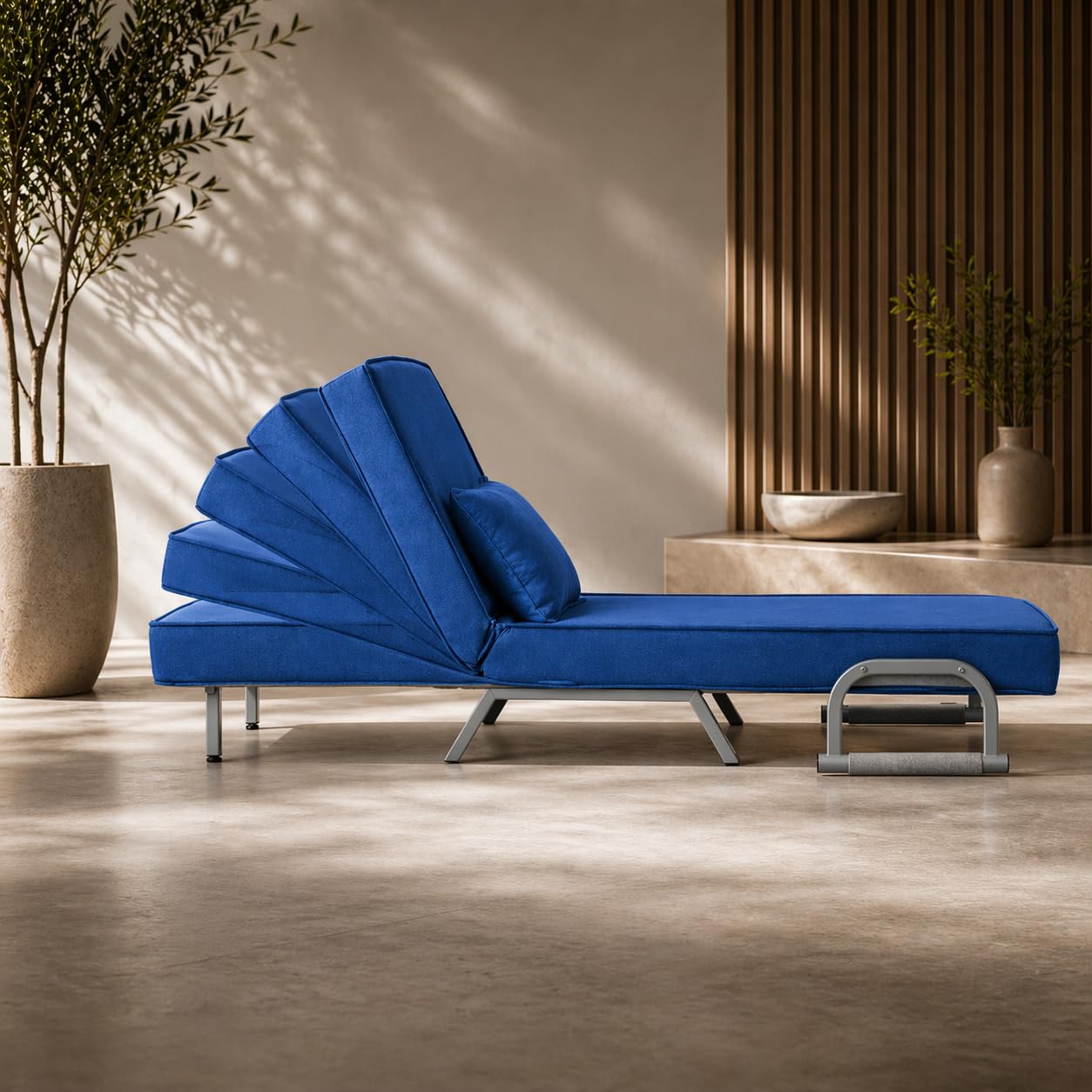 Schlafsessel Schlafsofa TED 3in1 mit Armlehne - Bettfunktion - Verstellbare Rückenlehne - inkl. Kopfkissen - Bis 200kg - Klappsessel Relaxsessel Sofabett Klappbett Gästebett Wohnzimmer Blau