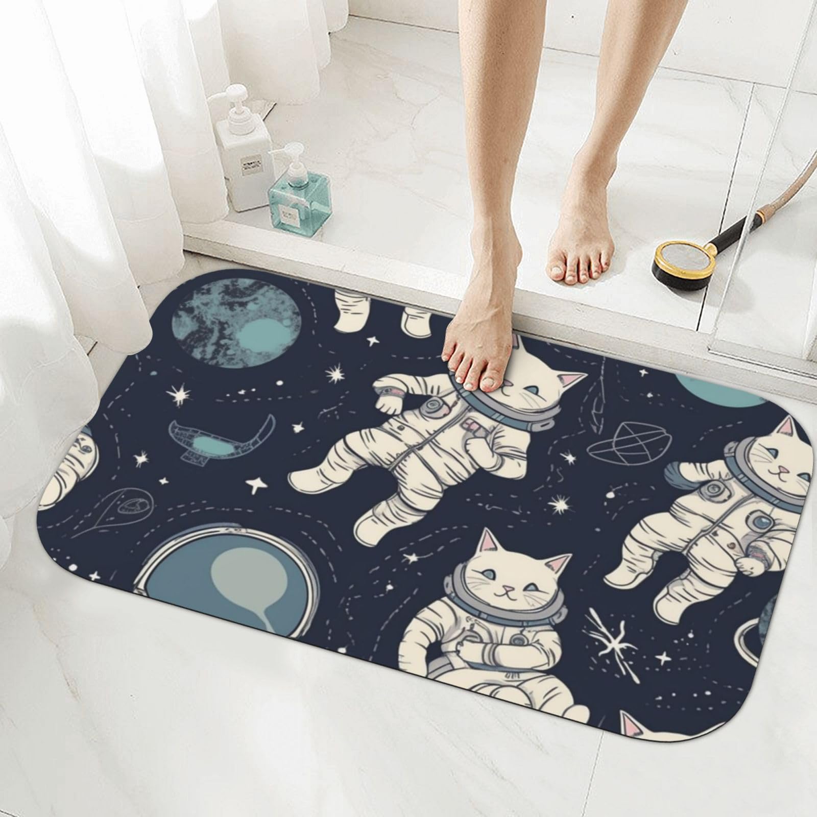 Tapis de bain super absorbant en diatomée séchage rapide motif chat