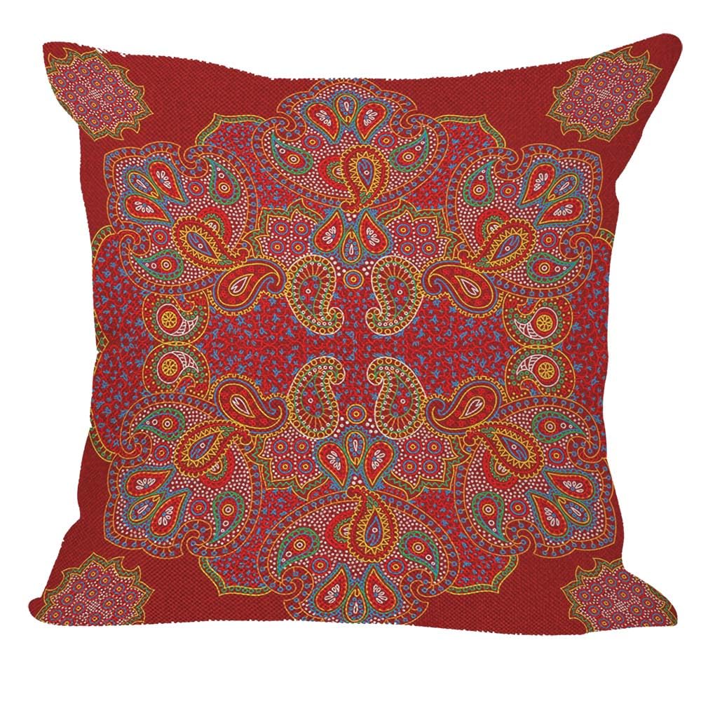 Orythyra Red Paisley Floral Mandala Throw Pillow Case Cushion Cover Retro Boho Style Linen Pillowcases Pillow Cover Living Room Couch Bed Sofa Car Waist Cushion Cover Farmhouse 45X45 CM