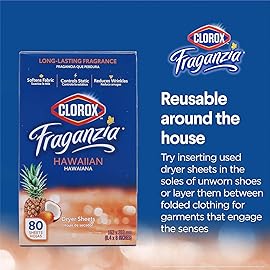 Clorox Fraganzia Fabric Softener Dryer Sheets, Hawaiian Scent - Wrinkle Reducing Scented Softening Laundry Dryer Sheets for Great Smelling Clothes, 80 Count - 6 Pack