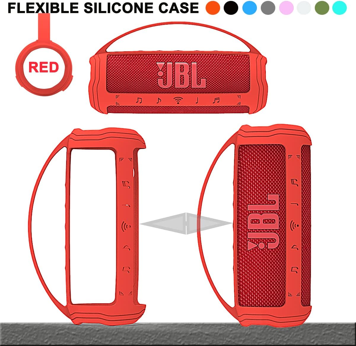 JCHPINE Silicone Cover Case for JBL Flip 6 Portable Bluetooth Speaker, Protective Carrying Holder for JBL Flip 6 Speaker Accessories (Red Case) - Image 3