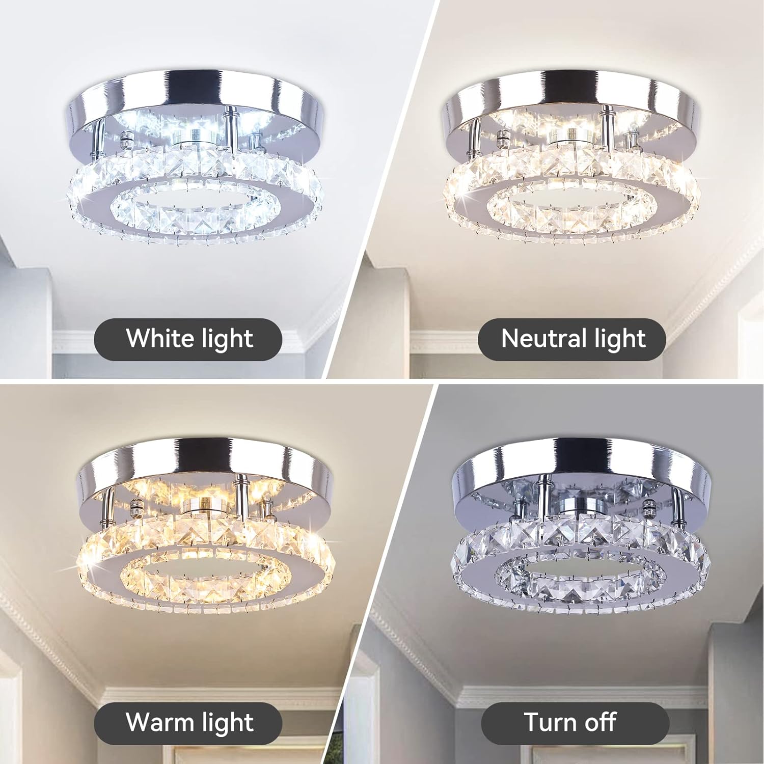 Modern Mini Led Crystal Chandelier Semi Flush Mount Crystal Pendant Ceiling Light for Bedrooms Dinning Rooms Hallway (Multicolor)