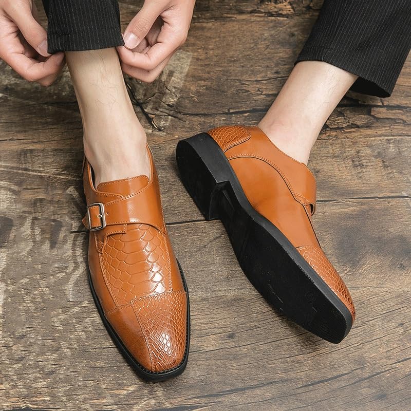 Britain Gentleman Fashion Leather Shoes for Men New Men Pointed Slip On Loafers Shoes Casual Business Chaussures Single Buckle Monk Shoes2