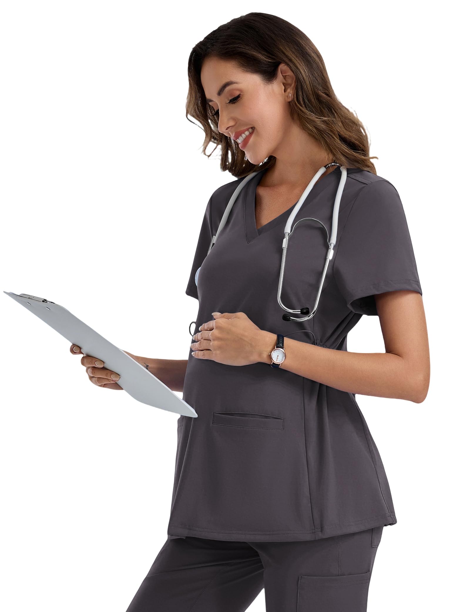 Womens Maternity Scrub Tops Classic Fit Four-Way Stretch Medical Uniforms