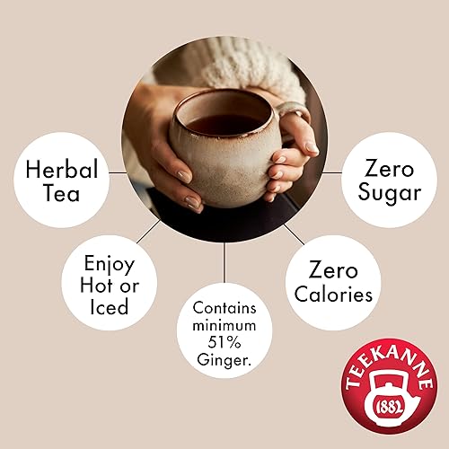 Miniatura 4 de Teekanne Té de miel de jengibre, sin cafeína, sabor natural, miel dulce y té de hierbas de jengibre picante con 20 bolsas de té envueltas