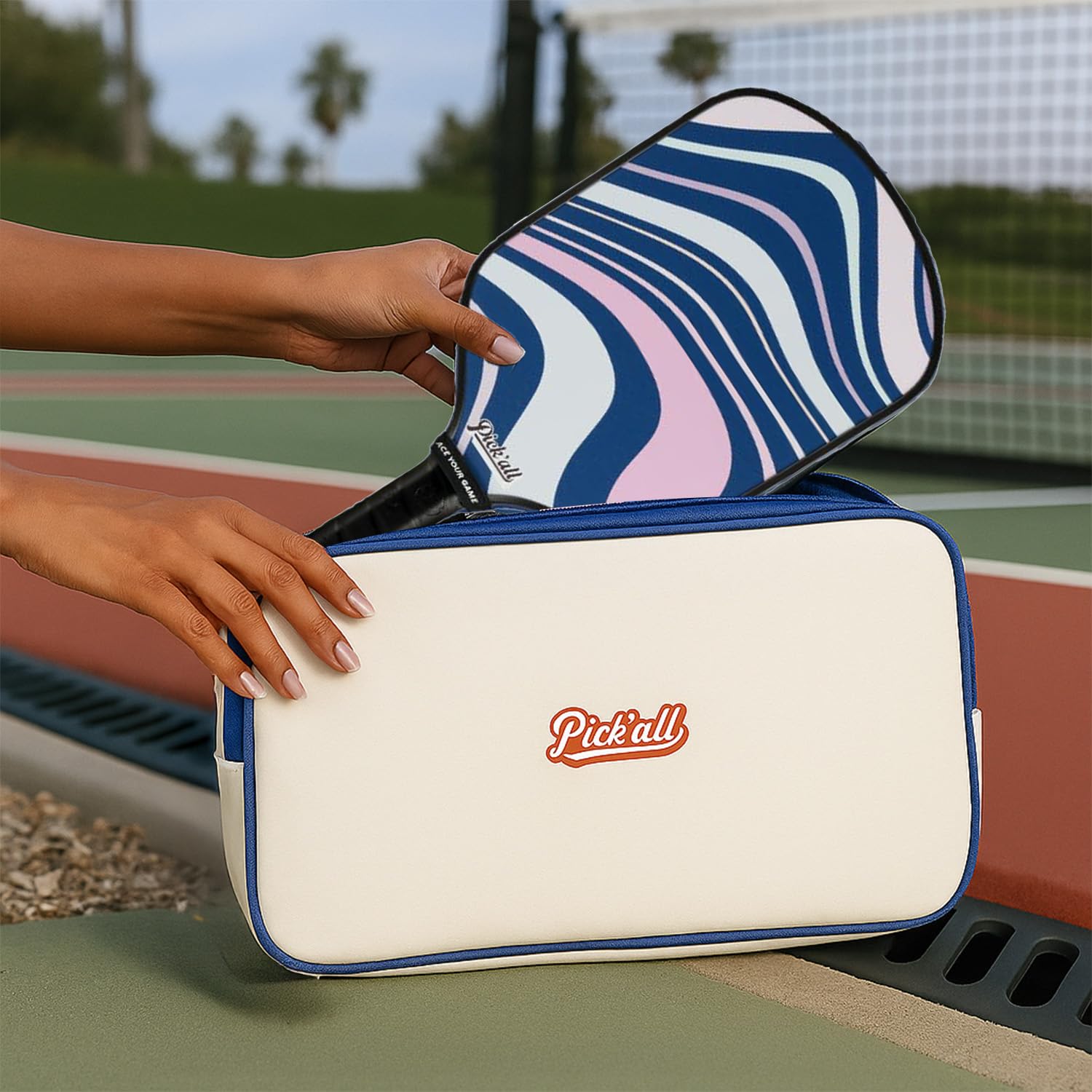 PICK’ALL Pickleball Paddle Cover Premium PU Vegan Leather with Ultimate Protection & Style, Universal Fit Pickle Ball Racket Travel Case for Standard and Elongated Models, 2 Paddle 4 Ball Capacity 4