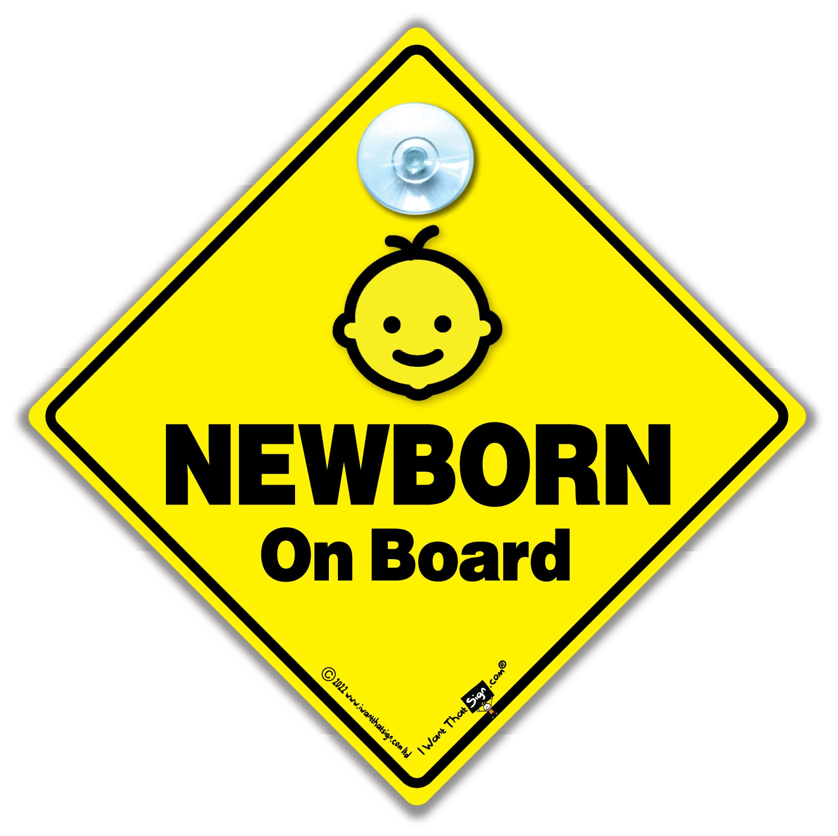 Newborn On Board Sign, Baby Car Sign, Baby On Board Suction Cup Car Sign in Yellow and Black. Big