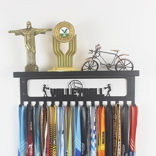 Miniatura 8 de Soporte de pared de metal de alta calidad de 16 pulgadas con diseño de GOLF para colgar medallas y listón, con estante de trofeos de 3 pulgadas y