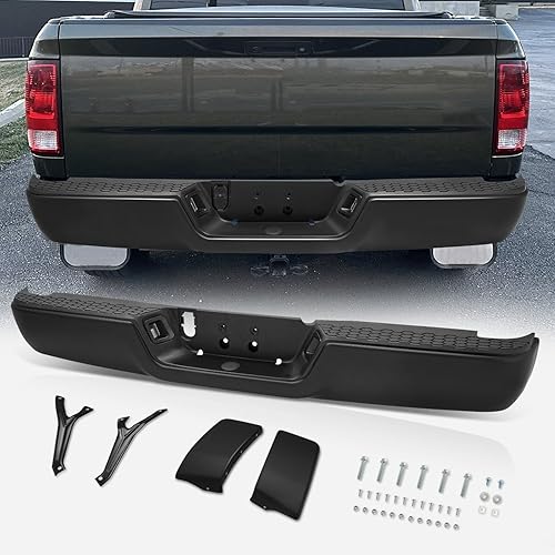 Auto Dynasty Rear Bumper Step Pad Compatible with 2009-2024 Dodge Ram 1500 2500 3500, with License Plate Lights, Non Holes/Cutouts, CH1103120, Painted Black