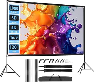Outdoor Projector Screen with Stand, SCREENMAX 120 inch Foldable Project...