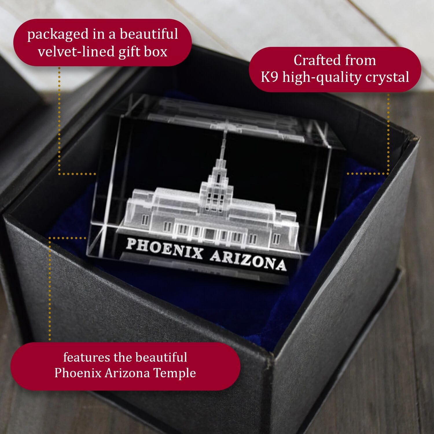 Ringmasters Crystal Cube Desk Decor LDS Temple Paper Weights for Office Desk | Christian Home Decor, (Phoenix Arizona)